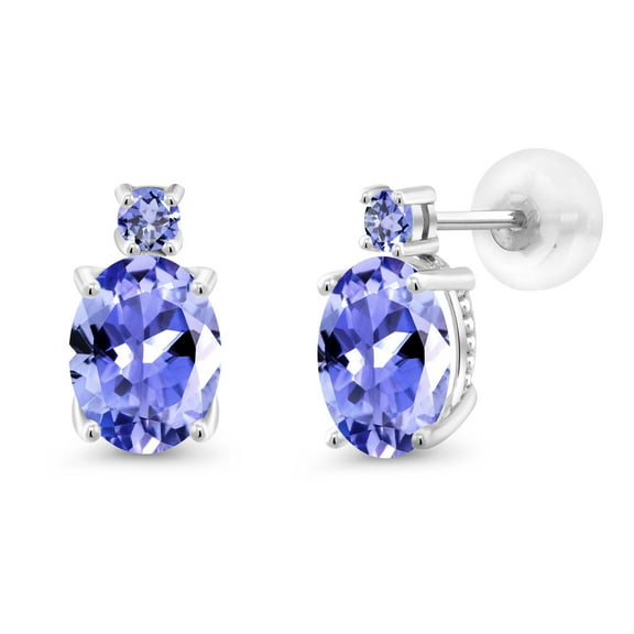 Gem Stone King 14K White Gold Blue Tanzanite Earrings for Women | 2.48 Cttw | Gemstone December Birthstone | Oval 8X6MM and Round 2.5MM | Fine Jewelry Gifts for Her Mom Women Wife