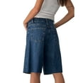 Bmnmsl Women's Knee Length Denim Shorts Loose Solid Color Low Rise Wide