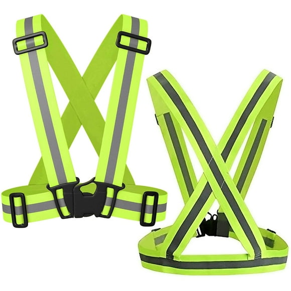 LAICAIW 2 Pack Reflective Safety Vests for Cycling Motorcycle, 360° High Vis Reflective Strap, Lightweight, Elastic and Adjustable Reflect Vest for Outdoor Walking, Jogging, Running-Green