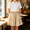 thumbnail image 4 of Kilaqueen Girls Shimmer Pleated Skirt with Elastic Waist, Metallic A Line Mini Skater Skirt for Parties, Dance, Performances and Holiday Outfits, 4 of 7