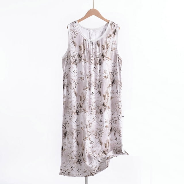 Sakmal Robe de Pyjama pour Femmes Vintage Grande Taille Débardeurs de Sommeil Robe de Maison Beige Manches Courtes Débardeurs de Sommeil