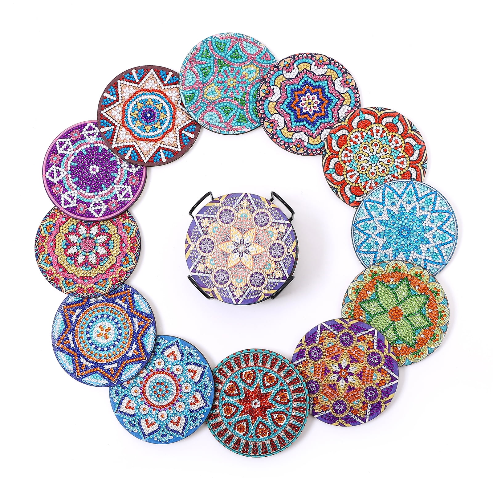 12 Pcs Diamond Art Coasters with Holder DIY Mandala Pattern Strong