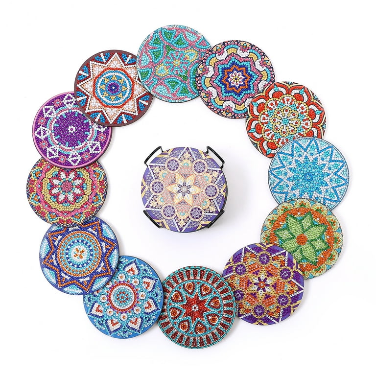 Mulanimo 12Pcs Diamond Art Coasters with Holder DIY Mandala Pattern Strong  Adhesion Diamond Painting Kits for Crafts 