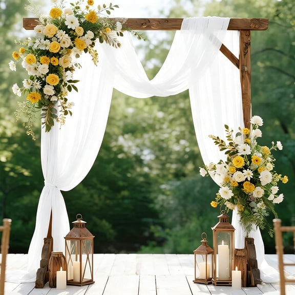 2 Panels Wedding Arch Sheer Curtains, 0.75M x 6M White Chiffon Fabric Backdrop Curtain (White)
