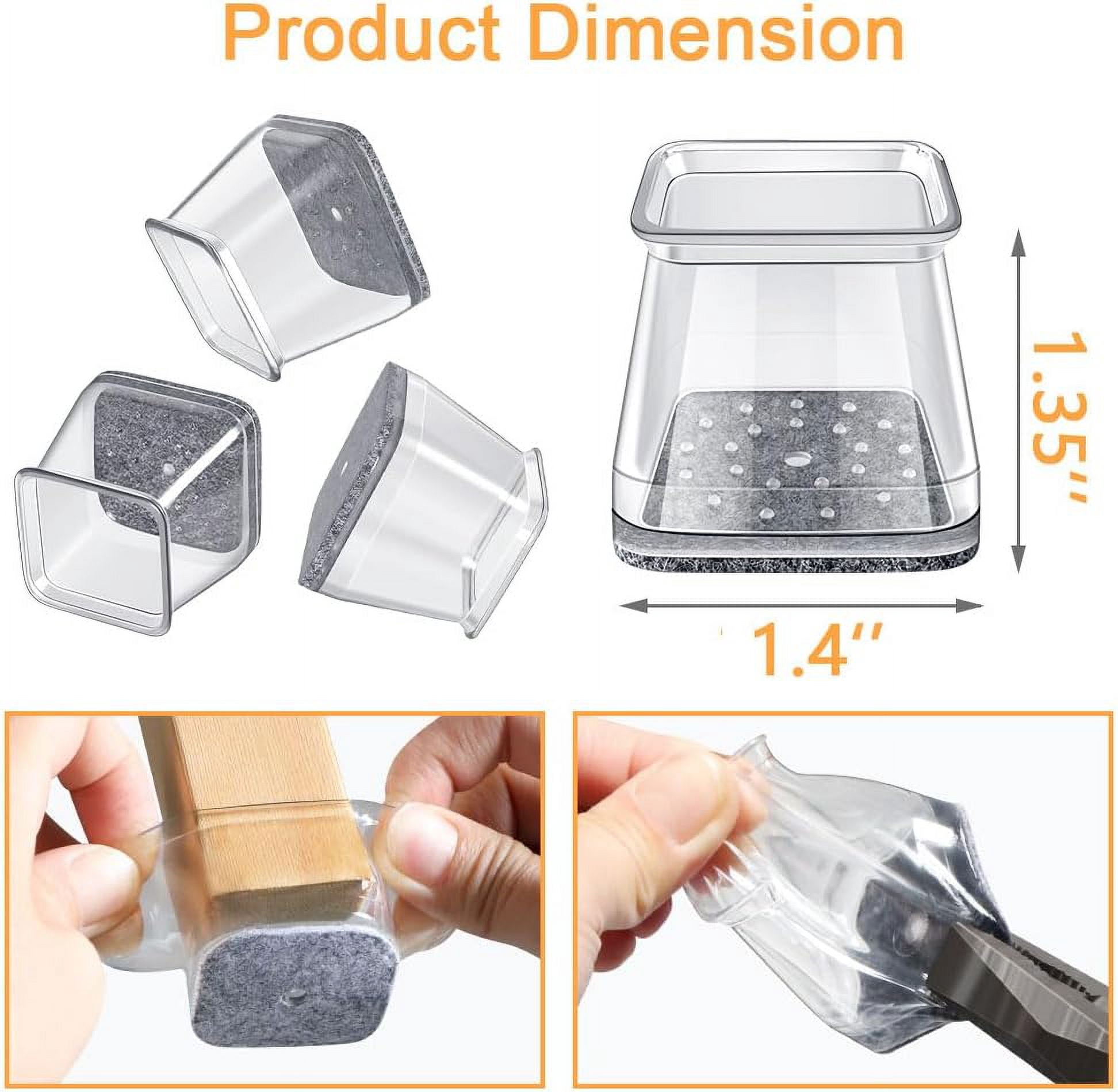 32 Pcs Square Chair Leg Protectors for Hardwood Floors, Felt Furniture Pads Floor Protectors, Silicone Chair Leg Caps Covers,Large (fit Side Lenght: 1.02'' - 1.57'')