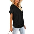 thumbnail image 4 of SHIBEVER Women Summer T Shirts Casual V Neck Tops Short Sleeve Tunic Tops for Women Loose Solid Color Black Tee Dolman Side Shirring Shirts Size XL, 4 of 9