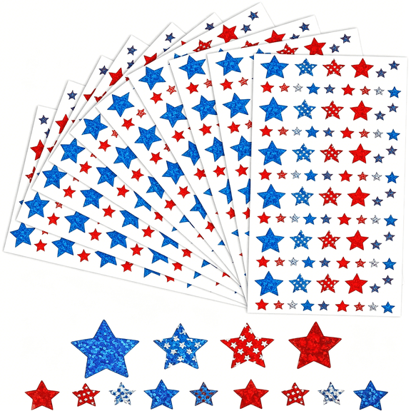 CCOCC Patriotic Stickers,900 Pcs 4Th of July Stickers,10 Sheets Red White Blue Glitter Small Star Stickers,Patriotic Decals Label for 4Th of July Independence Day Classroom Diy Crafts Party