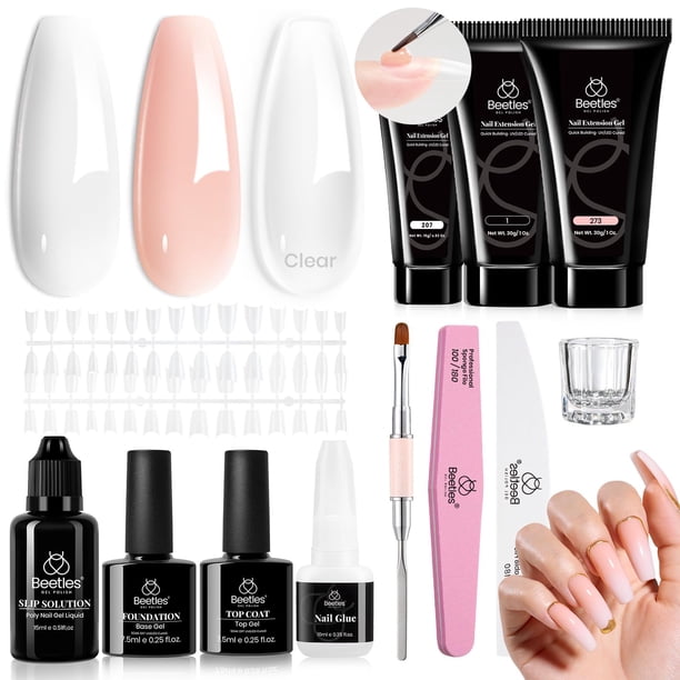 Kit de gel para extensiones de uñas Beetles Poly, 3 colores con puntas, 30 ml