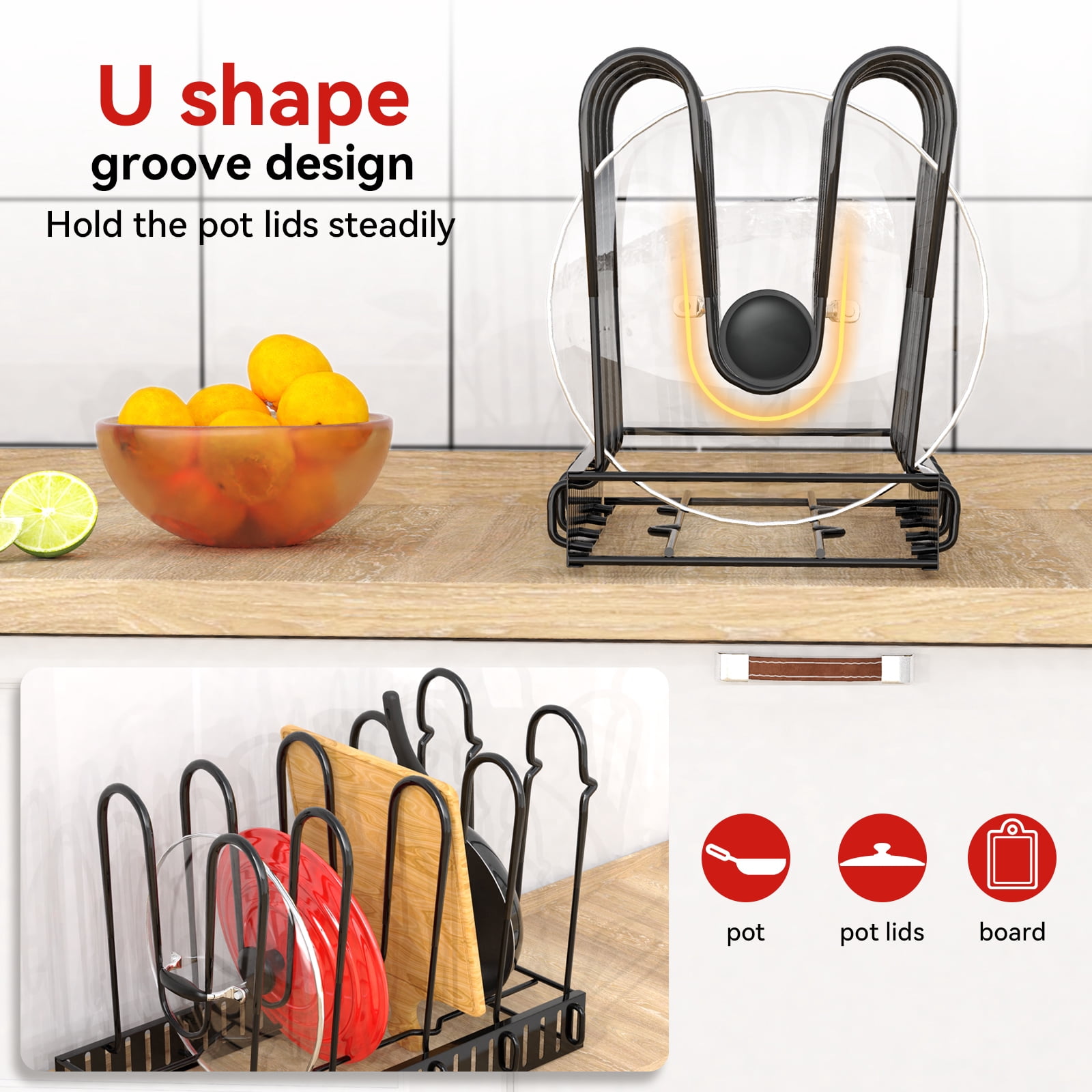Behost 8 Tiers Pots and Pans Organizer, Adjustable Pot Rack with 3 DIY Methods for Cabinet Kitchen Organization Storage