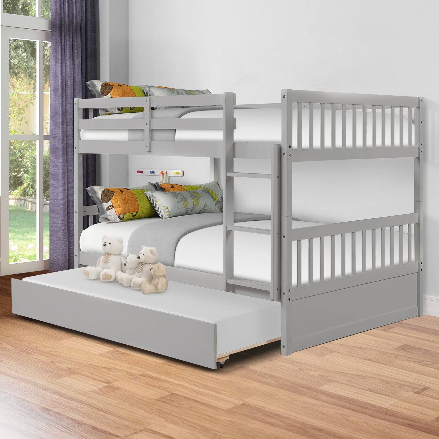 Trundle Sweden Pine Wood Bunk Beds, Bunk Bed With Pull Out Bed