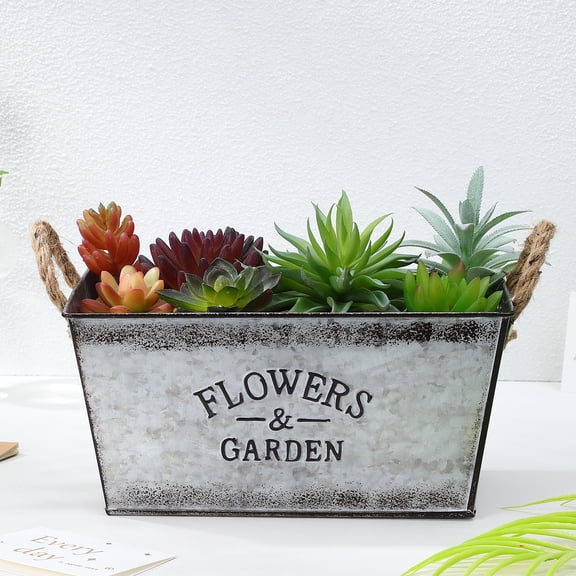 SENSETH Rustic Metal Flower Bucket Planter with Handles - Indoor and Outdoor Garden Pot