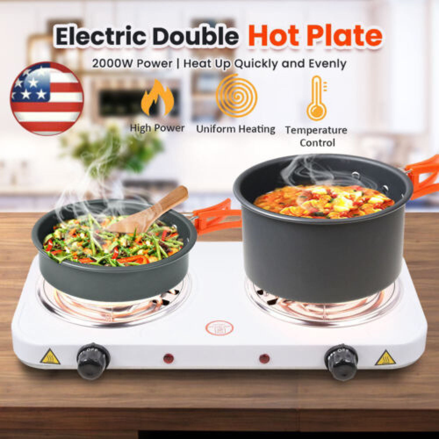Portable Electric Stove Dual Burner 2000W Travel Compact Small Hot Plate  Dorm