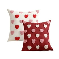Hxlamzoo Valentine's Day Pillow Covers 18 x 18 Set of 2, Cozy Heart Embroidered Soft Plush, Valentines Day Decorative Pillow Covers for Sofa Couch Bedroom Living Room (No Inserts Included)