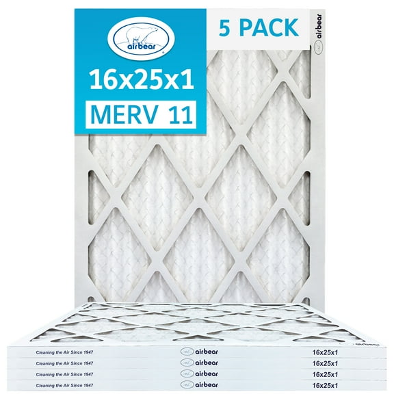 16x25x1 Air Filter MERV 11 (5-Pack) TRION Air Bear Pleated HVAC Air Filters Replacement (Actual Size 15.5 x 24.5 x .75)