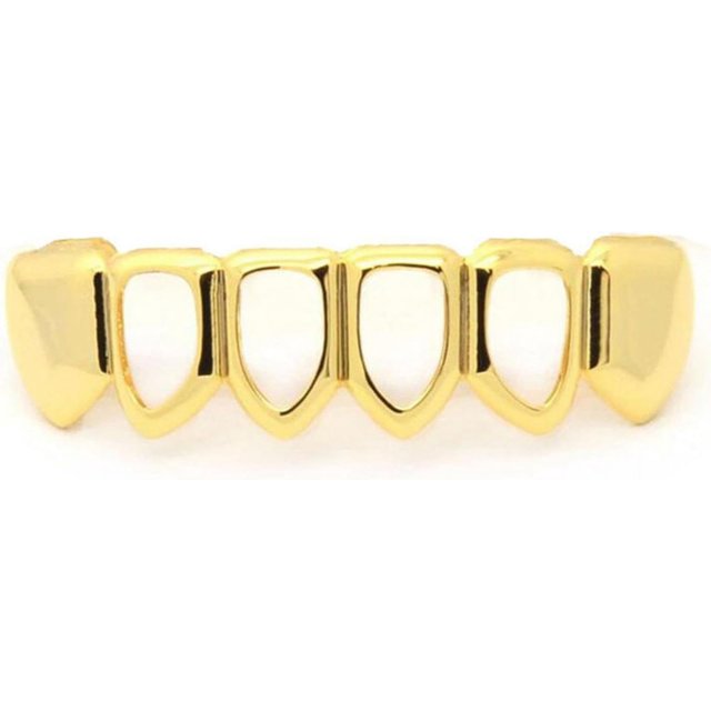 LAICAIW New Custom Fit 18K Gold Plated Vampire Four Open Face Gold Grillz Set