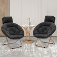 Round Folding Faux Fur Saucer Chair for Bedroom Living Room Dorm
