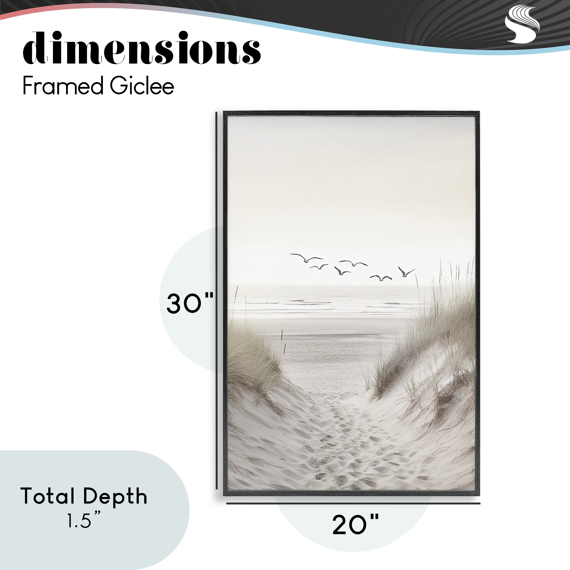 Seagulls over Sandy Footprints Black Framed Giclee Art, design by Decent Exposures