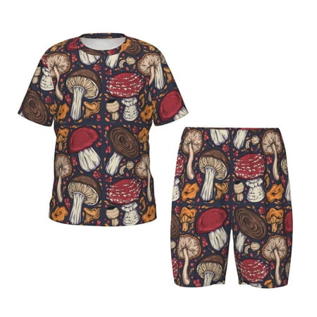 Luyuia Forest Wild Mushroom Print Girls  2-Piece Tie-Dye Pajama Set  Cute Summer Loungewear with Shirt and Tank Shorts Nightwear-Medium