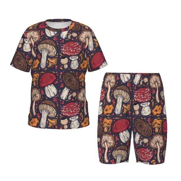 Balery Forest Wild Mushroom Conjunto de Pijama Infantil de Manga Corta con Estampado – Ropa de Dormir de Algodón Suave-Small
