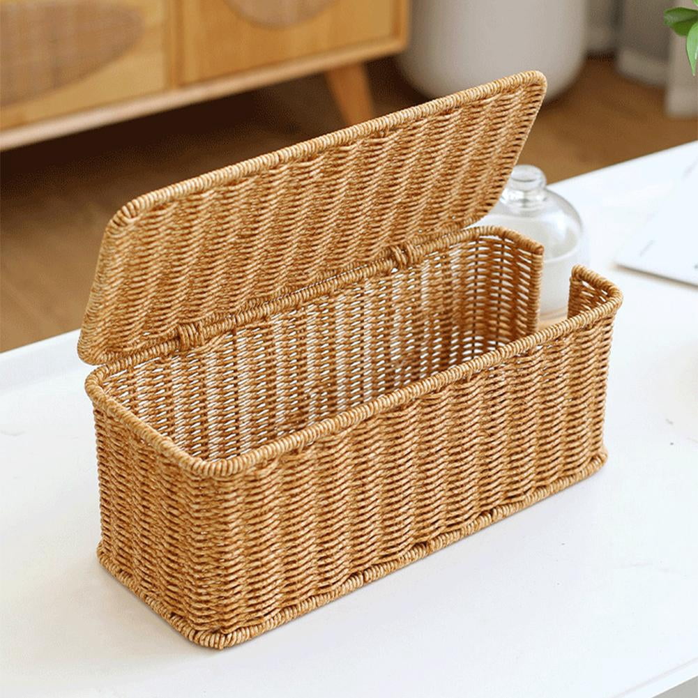 kkiuop Hand-Woven Charging Station Storage Box Cable Management Basket For USB Accessories Data Cables Cables Office Organizer