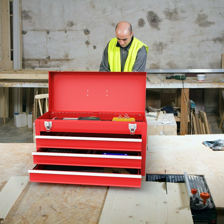 Costway Portable Tool Chest Box Storage Cabinet Garage Mechanic Organizer 3 Drawers Red