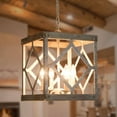 thumbnail image 3 of LNC 4-Light Farmhouse Antique White Wood And Square Shade LED Chandelier, 3 of 12