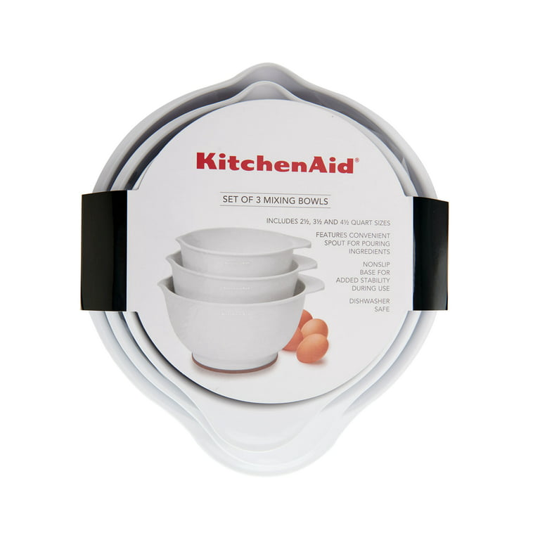Kitchenaid BPA-Free Plastic Set of 3 Mixing Bowls with Soft Foot in Aqua  Sky 