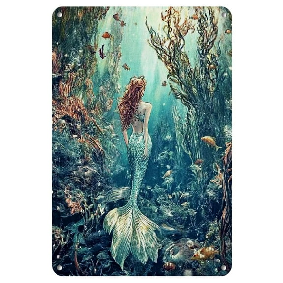 Room Decor 2-Pack Frameless Metal Wall Art, 8x12 Inches, Iron Construction, Fantasy Mermaid Theme, Home Decor