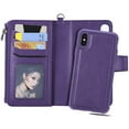 thumbnail image 4 of iPhone XS Wallet Case, iPhone X Stand Cover, Allytech Premium PU Leather Wallet Purse Zipper Pocket With 6 Card Slots, Detachable Magnetic Back Case for Apple iPhone XS/ iPhone X, Purple, 4 of 12