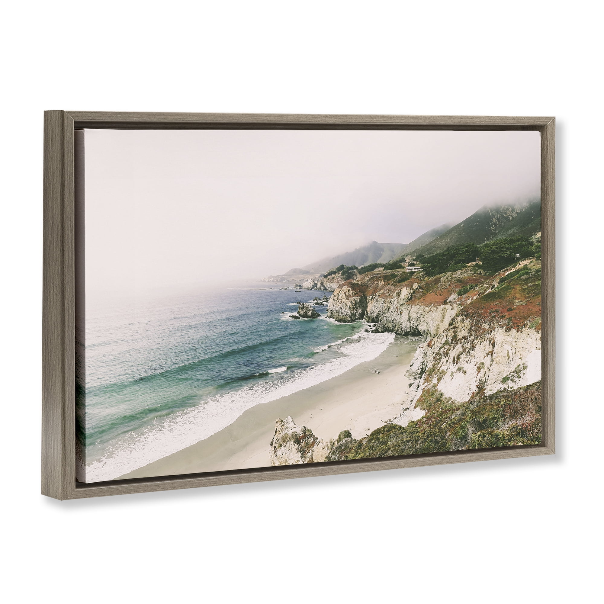 Stupell Industries Big Sur Coast View Landscape & Nature Photography Brown Floater Framed Canvas Art Print Wall Art, 25 x 17