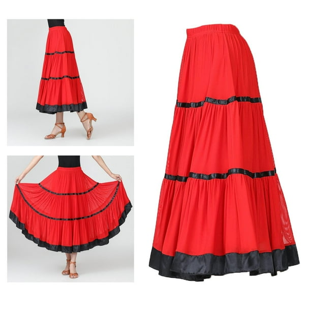 de salón de baile para mujer, de baile con columpio de malla larga para de estándar flamenco rojo