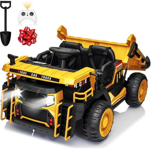 12V Ride on Dump Truck 2 Seater w/ Remote Control, 2x200W Ride on Toys w/ Dump Bed, Shovel, Bluetooth/Music, 3 Speeds, Green