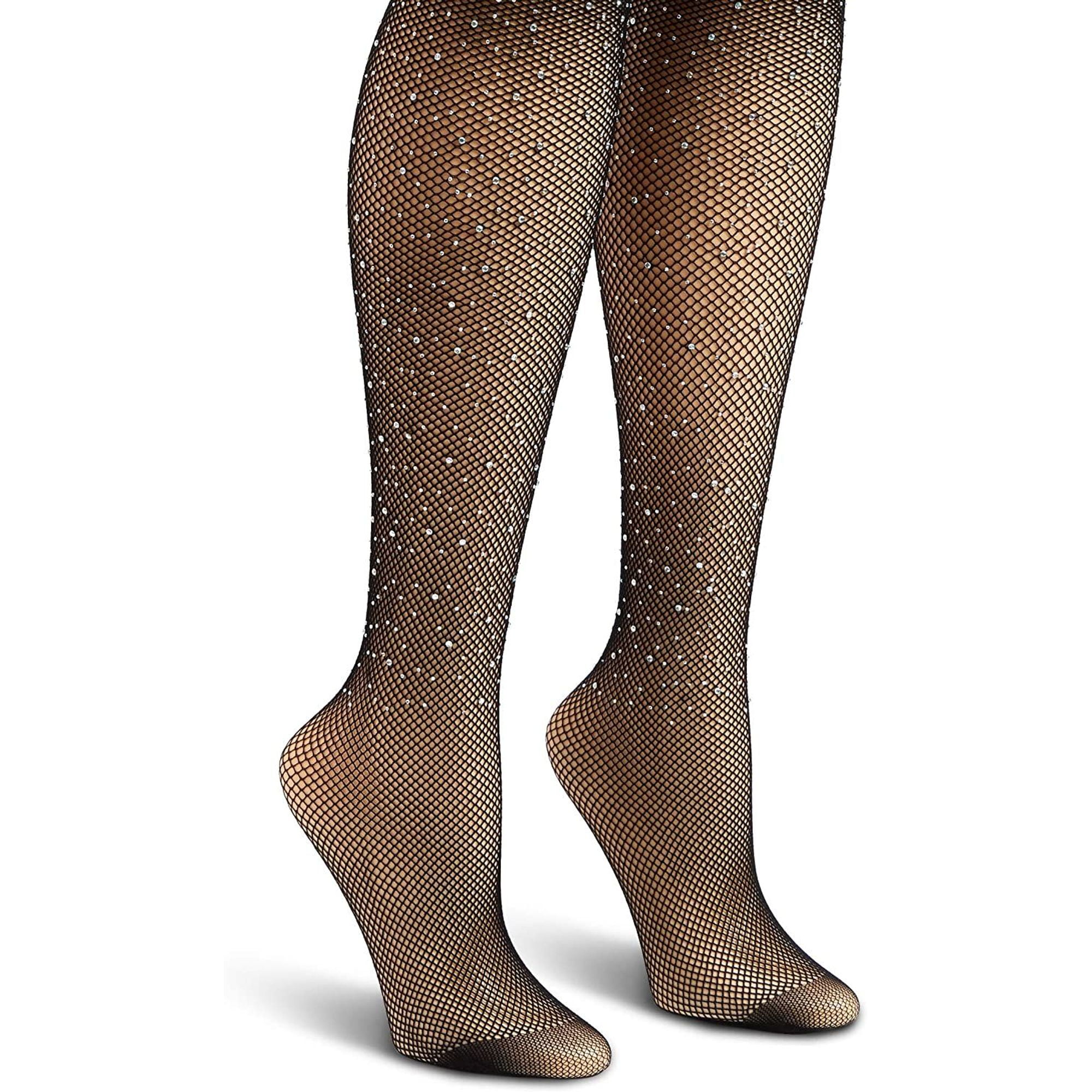 Zodaca Women Sparkle Rhinestone Fishnet Tights Sto