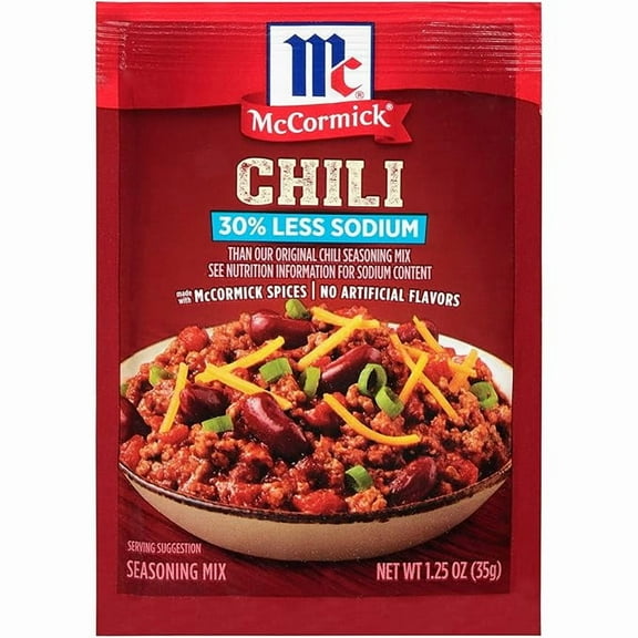 Pack of 2 McCormick 30% Less Sodium Chili Seasoning Mix, 1.25 oz