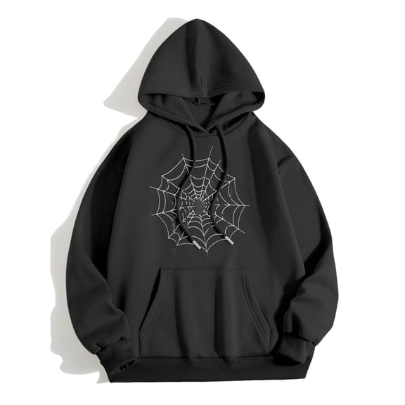 Sweatshirt Women Fall Classic Hooded Long-sleeved Rolled Drop Shoulder with Pocket Graphic Hoodie Flannel Tops Pullovers(Black,M)