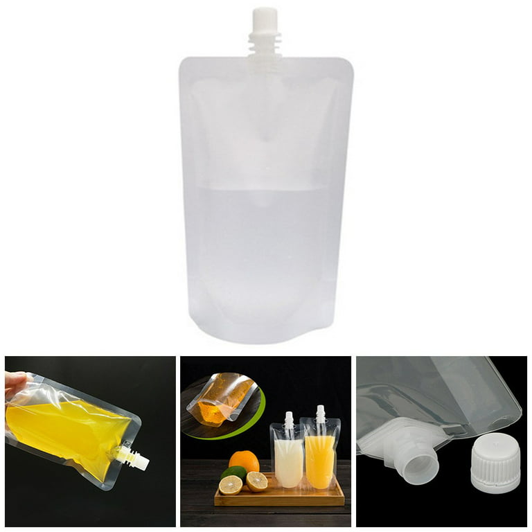 Meanplan 100 Pcs Plastic Flasks Pouches Bulk Reusable Plastic Pouches Leak  Proof Juice Pouches Bags with Funnel for Travel Adults Women Men(Inclined