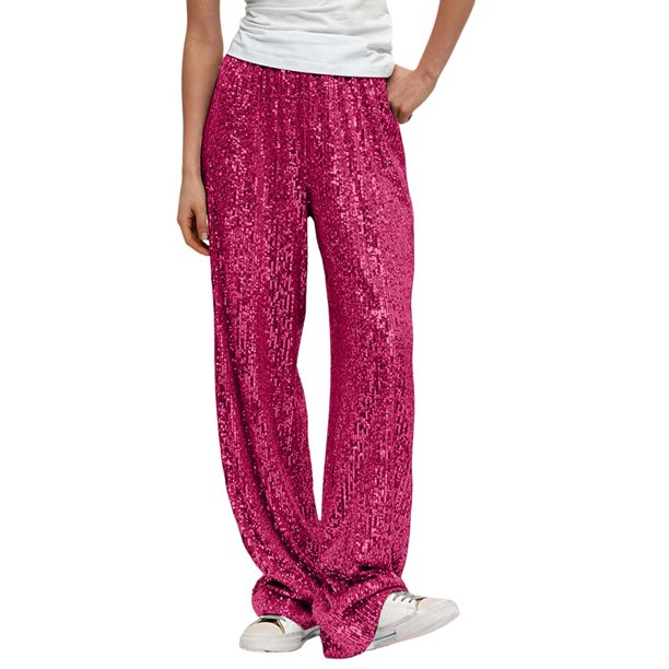 Pantalones de mujer de cintura alta y pierna ancha con lentejuelas, brillantes y acampanados, para discoteca