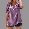 thumbnail image 4 of Fewfanhot Womens Shirts Silk Satin Tops Dressy Casual Ruffle Short Sleeve Blouses Summer V Neck Pleated Button Down Shirts, 4 of 6