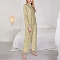 thumbnail image 4 of Kll Damask Beige Tan Brown Print Women'S Long Sleeve Pajamas With Pants Sleepwear Loungewear 2 Set-X-Large, 4 of 9