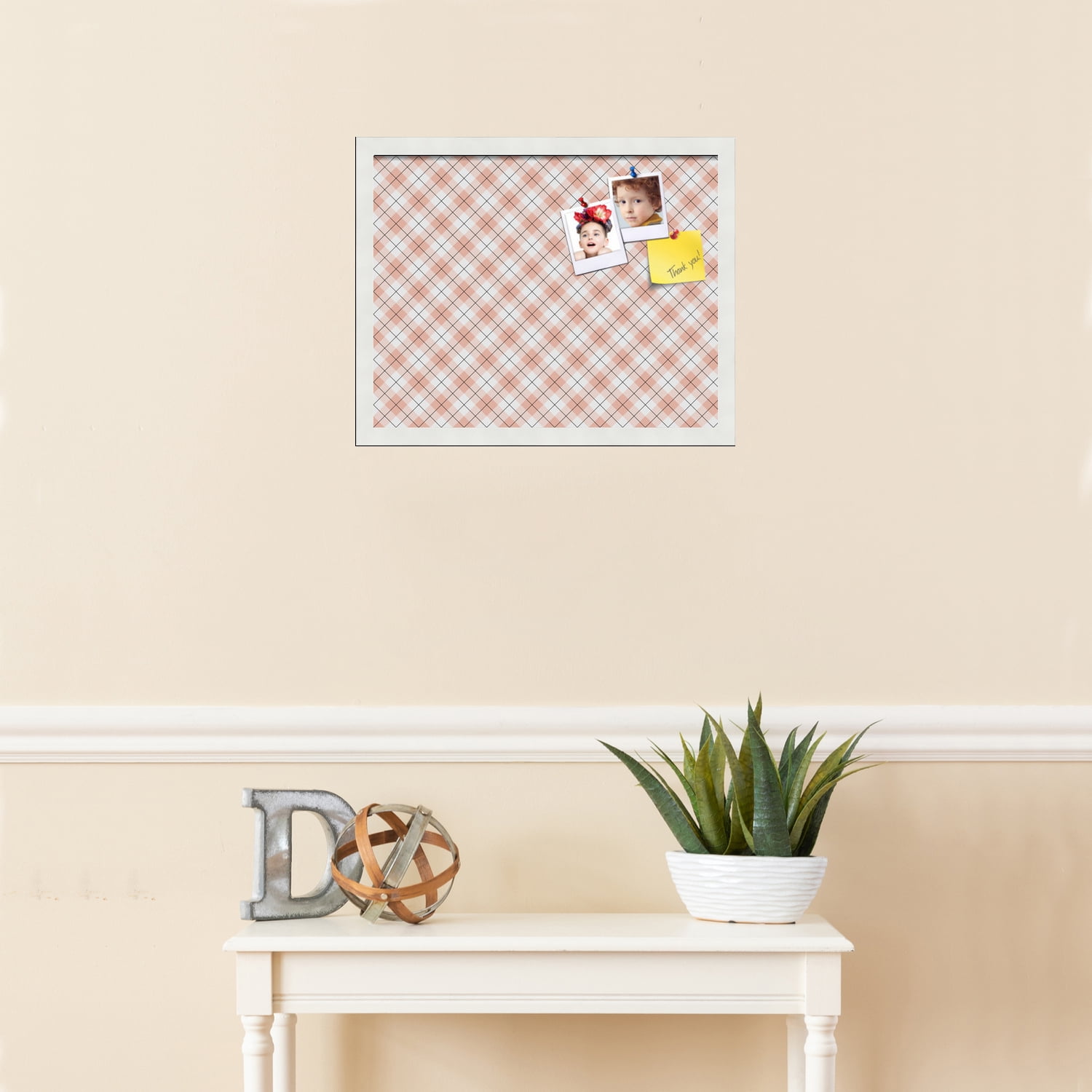 PinPix ArtToFrames 17x13 Custom Cork Bulletin Board Argyle Tan   Poster Board Has a Fabric Style Canvas Finish, Framed in Satin White Frame (PinPix-643)