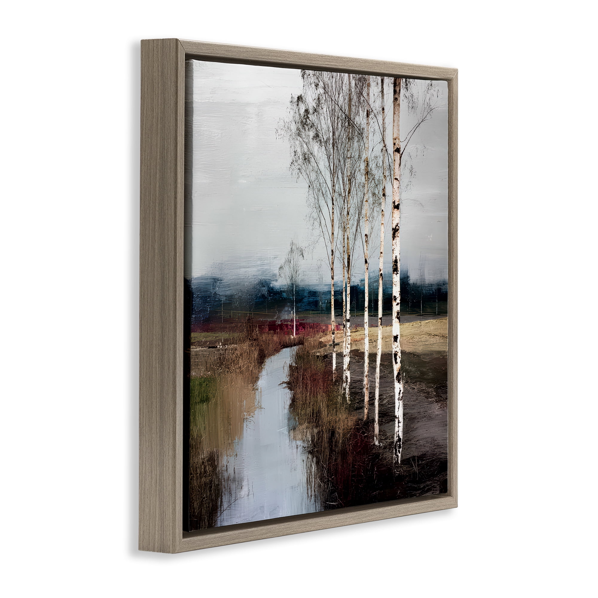 Stupell Industries Birch Creek River Brown Framed Floater Canvas Wall Art, design by Kim Curinga