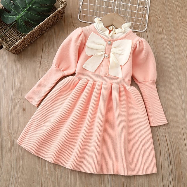 Vestidos de punto para niños para niñas, disfraz de invierno y otoño, suéter cálido de manga larga para niñas, vestidos, ropa para niños, ropa de punto 130 (6-7T) Gao Jinjia LED