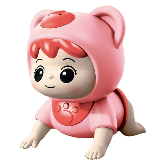 Baby Crawling Toy, Duck Crawling Baby Toy Crawling Doll Toy Funny Ducking Crawling Toy Baby Head-up Exercises Toy Tummy Time Toy with Music and Mum & Daddy Sound(Pink)