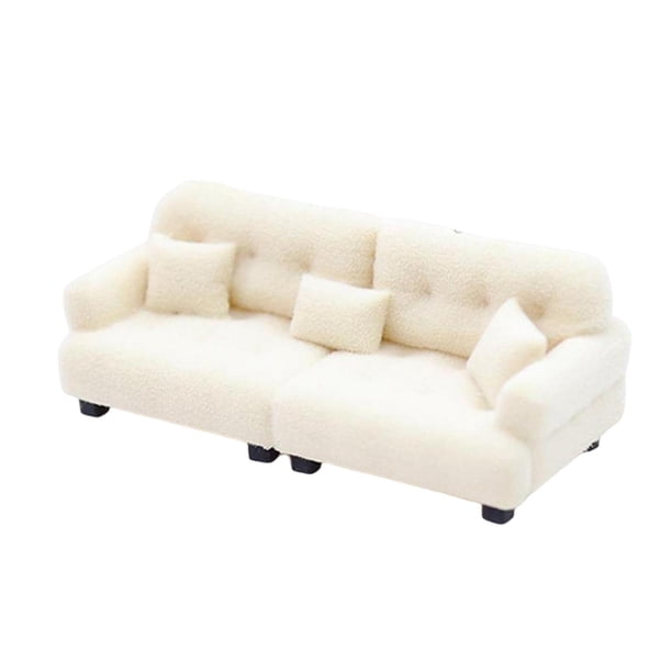 Sofá de casa de muñecas en miniatura, muebles flocados, adorno moderno DIY, escena para sala de estar 1 30 Beige
