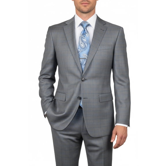 Men Suit BERLUSCONI Turkey Italian Wool 180's Glenn Plaid K230-12 Gray Blue