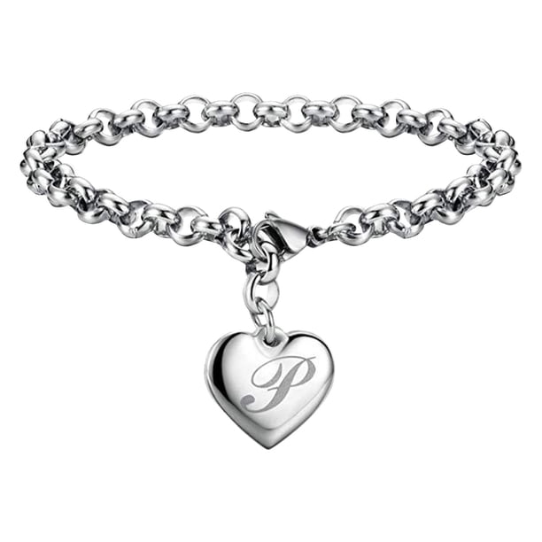 Pulseras con iniciales para adolescentes Pulseras con corazón de acero inoxidable para mujeres 26 letras Alfabeto Pulsera Regalos de joyería para niñas adolescentes