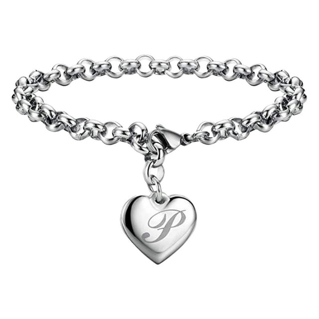 Bracelets Charm Initial pour Adolescentes Bracelet Charm Cœur en Acier Inoxydable pour Femmes 26