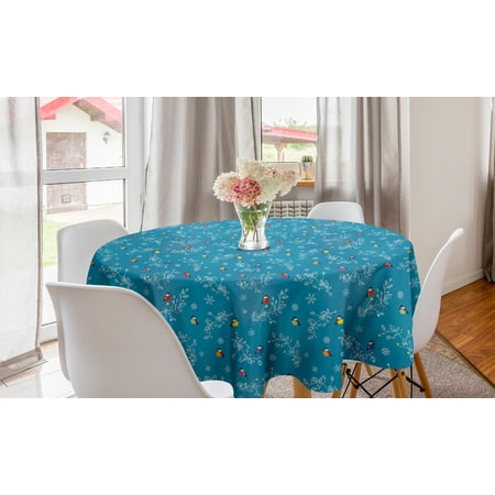 

Winter Round Tablecloth Colorful Birds on Branches Snow Flakes Holiday Season Circle Table Cloth Cover for Dining Room Kitchen Decor 60 Sea Blue Multicolor by Ambesonne