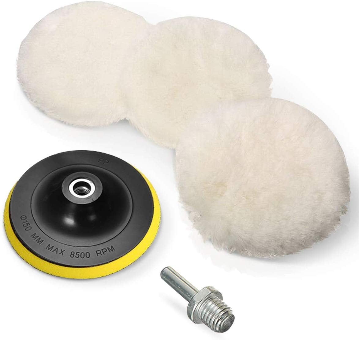 5 Polishing Waxing Wool Buffer Pads Hook and Loop Backing Pad with M14 Drill Adapter for Car & Boat Polishing Waxing Cutting Set of 8 Buffing Wool Pads Kit 2 Woolen Polishing Pads 