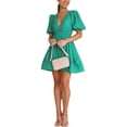 thumbnail image 2 of Faithtur Femmes Été Décontracté une Ligne Robe Couleur Unie Profonde V-Cou Manches Courtes Puff Robe Mini Robe de Mode Partie Robe Courte, 2 of 5